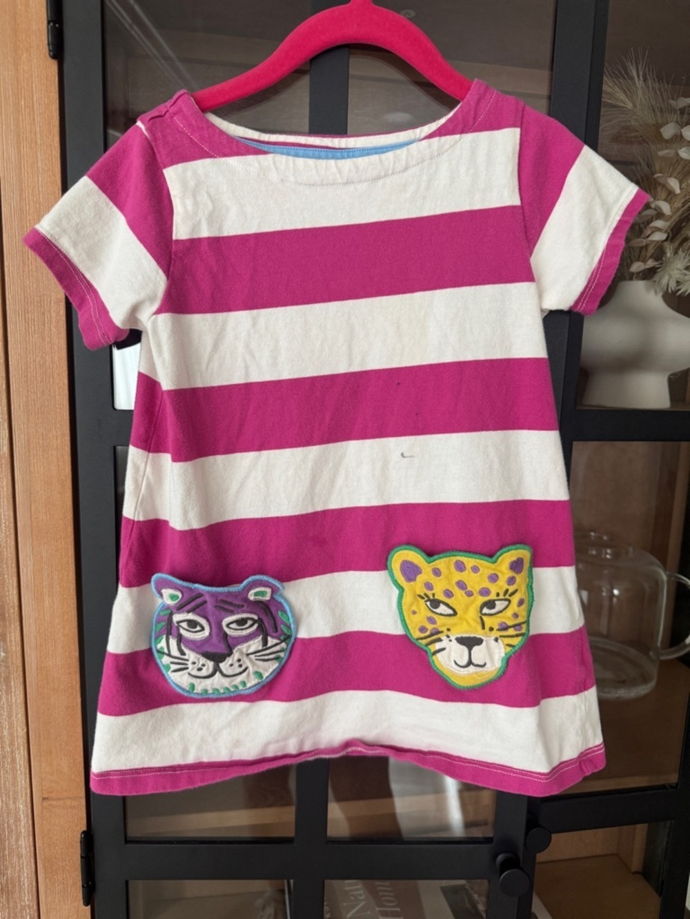 Mini Boden applique tunic dress top striped short sleeve leopard tiger toddler